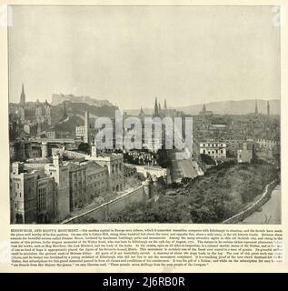 Fotografia antica di Edimburgo e del monumento di Scott, Scozia 19th secolo Foto Stock