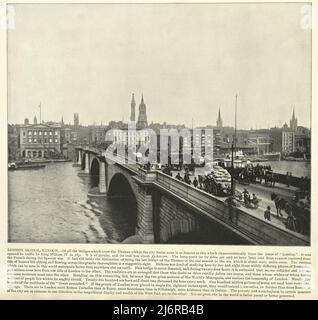 Antica fotografia d'epoca del Victorian London Bridge, del 19th secolo Foto Stock