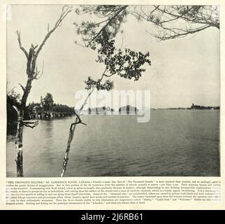 Antica fotografia d'epoca delle Thousand Islands, fiume San Lorenzo, Canada, 19th secolo Foto Stock