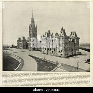 Antica fotografia d'epoca di Houses of Parliament, Ottawa, Canada, 19th secolo Foto Stock