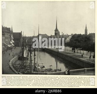 Antica fotografia d'epoca della scena di strada a Copenhagen, Danimarca, 19th secolo Foto Stock