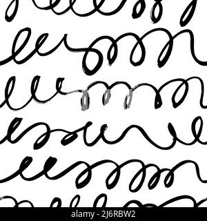 Linee vettoriali black doodle motivo senza giunture vettoriale. Illustrazione Vettoriale