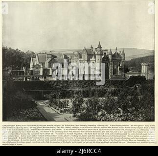 Fotografia d'epoca di Abbotsford, Scottish Borders, 19th secolo. Abbotsford è una storica casa di campagna ai confini scozzesi, vicino a Galashiels, sulla riva sud del fiume Tweed. In precedenza era la residenza di romanziere storico e poeta, Sir Walter Scott. Foto Stock