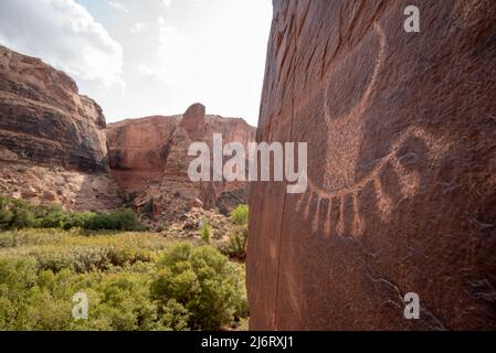 Petroglifi nativi americani, Utah meridionale. Foto Stock