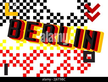Berlino pixelated parola con sfondo grafico geometrico. Illustrazione di un cartoon vettoriale. Illustrazione Vettoriale