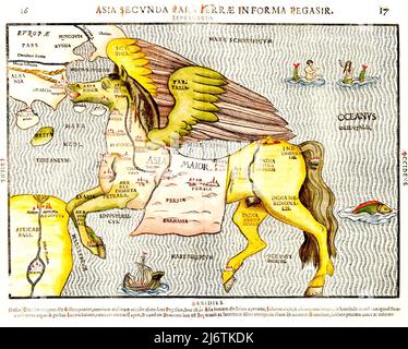 Mappa pittorica di Heinrich Bünting, raffigurante l'Asia come Pegaso - c1581 Foto Stock