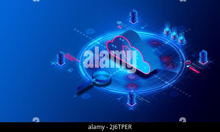 Concetto di monitoraggio della sicurezza delle applicazioni - soluzioni basate su cloud che proteggono dalle minacce a livello di applicazione identificando gli attacchi che si riferiscono al COD Foto Stock