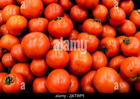 Pomodori freschi biologici venduti sul mercato Foto Stock