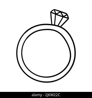 Un anello con una pietra preziosa. Elemento decorativo per San Valentino. Semplice delineare un singolo oggetto di disegno è disegnato a mano e isolato su un bianco Illustrazione Vettoriale