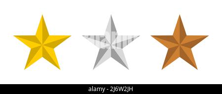 Set di icone STAR che include il simbolo del distintivo del vincitore del premio Top Three 1st Gold 2nd Silver 3rd Bronze. Immagine vettoriale. Illustrazione Vettoriale