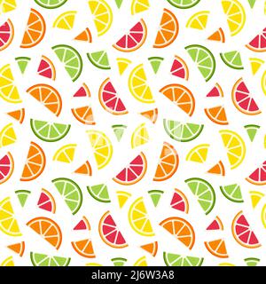 Modello senza cuciture con agrumi. Motivo geometrico estivo con fette di frutta. Gli elementi piatti sono isolati. Sfondo trasparente. Per la progettazione di Illustrazione Vettoriale