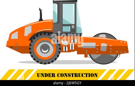 Illustrazione dettagliata del compattatore. Macchina da costruzione pesante. Attrezzature pesanti e macchinari. Illustrazione vettoriale. Illustrazione Vettoriale