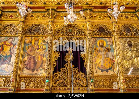 Ikonostase im Innenraum der Agios Lazaros Kirche in Larnaka, Zypern, Europa | iconostasi all'interno della Chiesa di San Lazzaro, Larnaca, Cipro, Europ Foto Stock