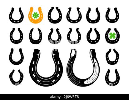 Vettore set di icone a ferro di cavallo. Buona fortuna, Patricks Day simbolo isolato su sfondo bianco Illustrazione Vettoriale