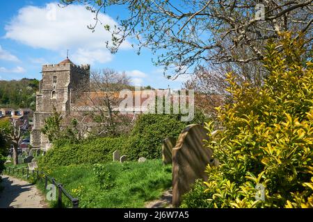 La chiesa di tutti i Santi del 15th secolo a Hastings Old Town, East Sussex, South East England Foto Stock