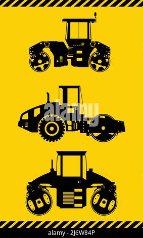 Illustrazione dettagliata di compattatori, attrezzature pesanti e macchinari Illustrazione Vettoriale