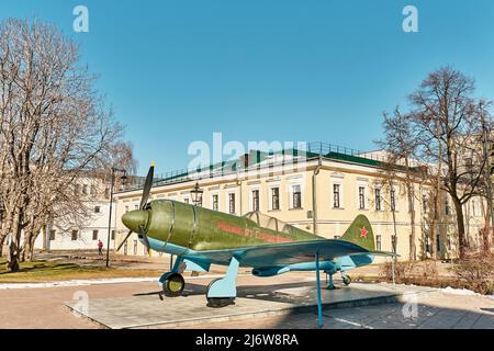 Monumento agli aerei da caccia LA-7 sul territorio del Cremlino di Nizhny Novgorod, Russia Foto Stock