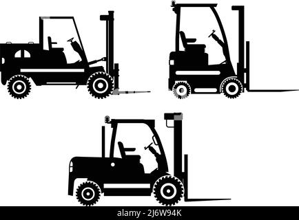 Illustrazione dettagliata di carrelli elevatori, attrezzature pesanti e macchinari Illustrazione Vettoriale