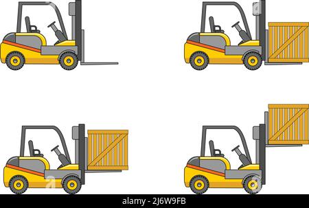 Illustrazione dettagliata di carrelli elevatori, attrezzature pesanti e macchinari Illustrazione Vettoriale