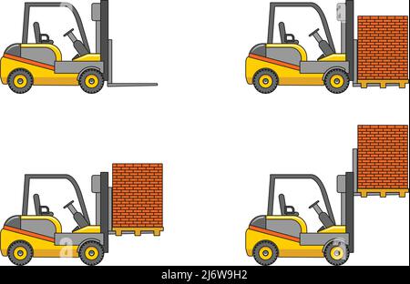 Illustrazione dettagliata di carrelli elevatori, attrezzature pesanti e macchinari Illustrazione Vettoriale