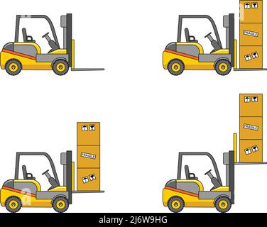 Illustrazione dettagliata di carrelli elevatori, attrezzature pesanti e macchinari Illustrazione Vettoriale