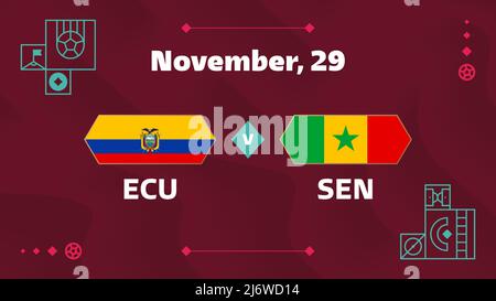 Ecuador vs Senegal, Calcio 2022, Gruppo A. World Football Competition Championship match versus team intro sport background, campionato competitio Illustrazione Vettoriale