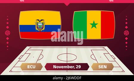 Ecuador vs Senegal, Calcio 2022, Gruppo A. World Football Competition Championship match versus team intro sport background, campionato competitio Illustrazione Vettoriale