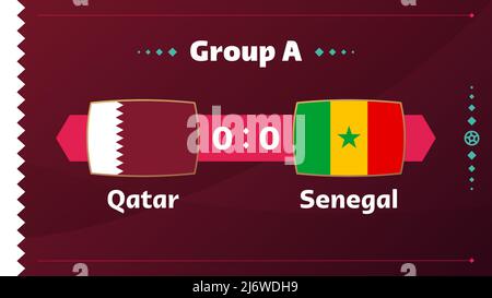 Qatar vs Senegal, Football 2022, Gruppo A. World Football Competition Championship contro squadre intro sport background, campionato competizione Illustrazione Vettoriale