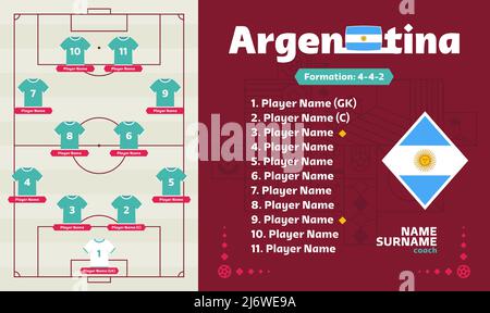 Argentina line-up Football 2022 torneo finale fase grafica vettoriale. Tavolo per la formazione della squadra del paese e formazione della squadra sul campo di calcio. Tou di calcio Illustrazione Vettoriale