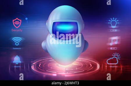 Casa intelligente. Tecnologie wireless di illustrazione del futuro 3D. Intelligenza artificiale e big data. Cruscotto interattivo Foto Stock