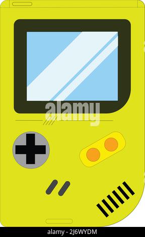 Gioco retrò Gadget. Illustrazione del vettore piatto. Gameboy moderno di colore giallo Illustrazione Vettoriale