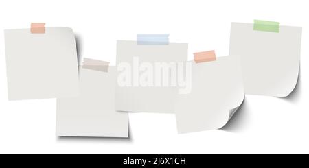 illustrazione vettoriale eps con piccole note appiccicose di affari in una fila con nastro adesivo colorato e spazio di copia libero per il tuo testo Illustrazione Vettoriale