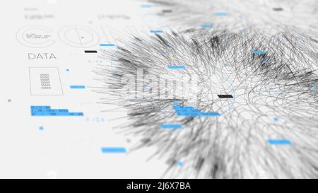 Astratto futuristico rendering ologramma dei big data, analisi delle nuvole di informazioni e background della tecnologia di elaborazione, monitorare lo schermo in prospettiva Foto Stock