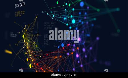 Analisi e ordinamento dei big data finanziari, flusso delle reti di informazioni di visualizzazione digitale, infografia astratta del colore, monitoraggio dello schermo in prospettiva Foto Stock