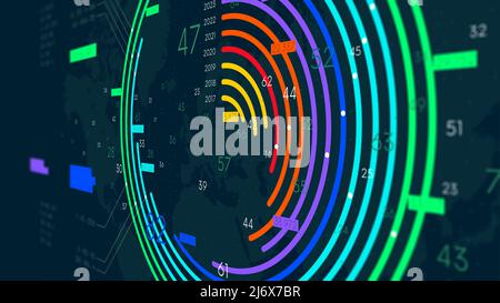 Resoconto economico grafico dei dati finanziari, visualizzazione futuristica del grafico statistico aziendale, sfondo tecnologico a colori, schermo monitor in perspe Foto Stock