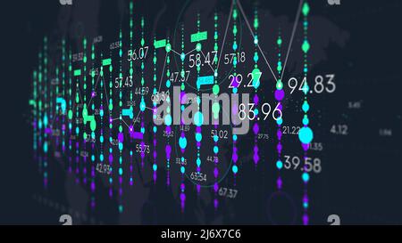 Dashboard con analisi finanziarie, visualizzazione futuristica del grafico statistico aziendale, monitor in prospettiva, background tecnologico a colori Foto Stock