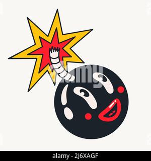 Fumetto vettore divertente carino carino personaggi fumetti, bomba carina. Illustrazione Vettoriale