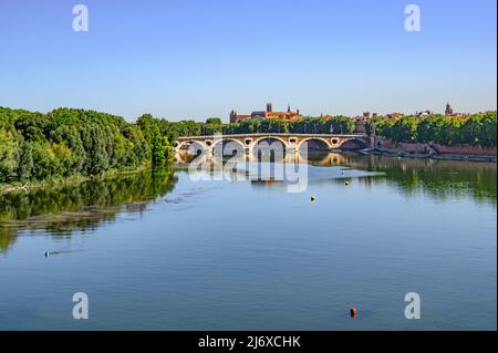 Tolosa e il suo Pont Neuf, visto dal Belvédère Ramier sul fiume Garonna, Francia meridionale Foto Stock