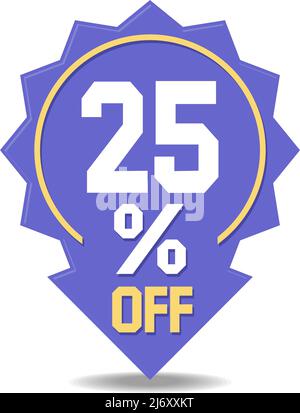 adesivo con sconto del 25%. Modello puntatore vettore su sfondo trasparente Illustrazione Vettoriale