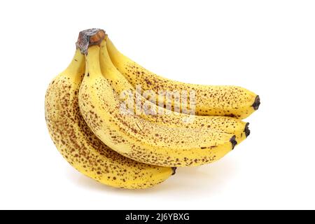 Primo piano di banane troppo mature isolate su sfondo bianco Foto Stock