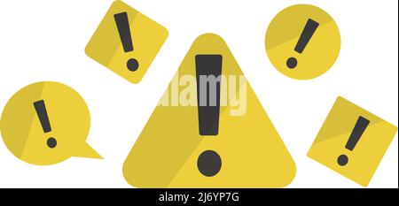 Set di icone con punto esclamativo. Attenzione o pericolo. Avvertenze sui virus. Vettore modificabile. Illustrazione Vettoriale