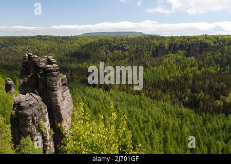 Rocce di arenaria nella regione di Rathen, Sassonia, Germania Foto Stock