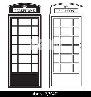 icona a forma di contorno nero della cabina telefonica, immagine vettoriale isolata in stile doodle. Illustrazione Vettoriale