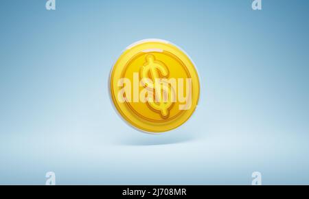 Moneta d'oro dal design lucido con simbolo del dollaro. 3d rendering Foto Stock