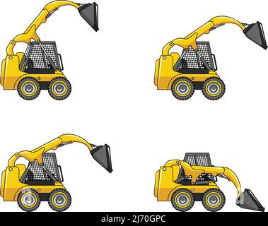 Minipale caricatrici. Macchine per costruzioni pesanti. Illustrazione Vettoriale