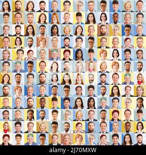 Molti ritratti di dipendenti da professioni di fronte a sfondi colorati come un concetto di personale Foto Stock