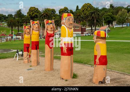 Lifesaver Bollard Art, Geelong, Victoria, Australia Foto Stock