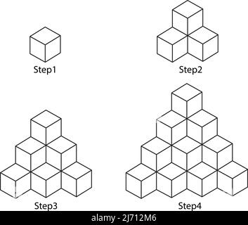 forme geometriche astratte set di cubi, quattro fasi Illustrazione Vettoriale