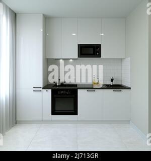 Cucina interier. 3D rendering di una cucina luminosa. Foto Stock