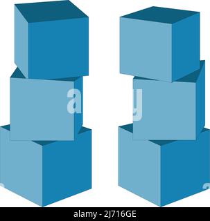 set di scatole di cartone di colore blu con sfondo bianco Illustrazione Vettoriale